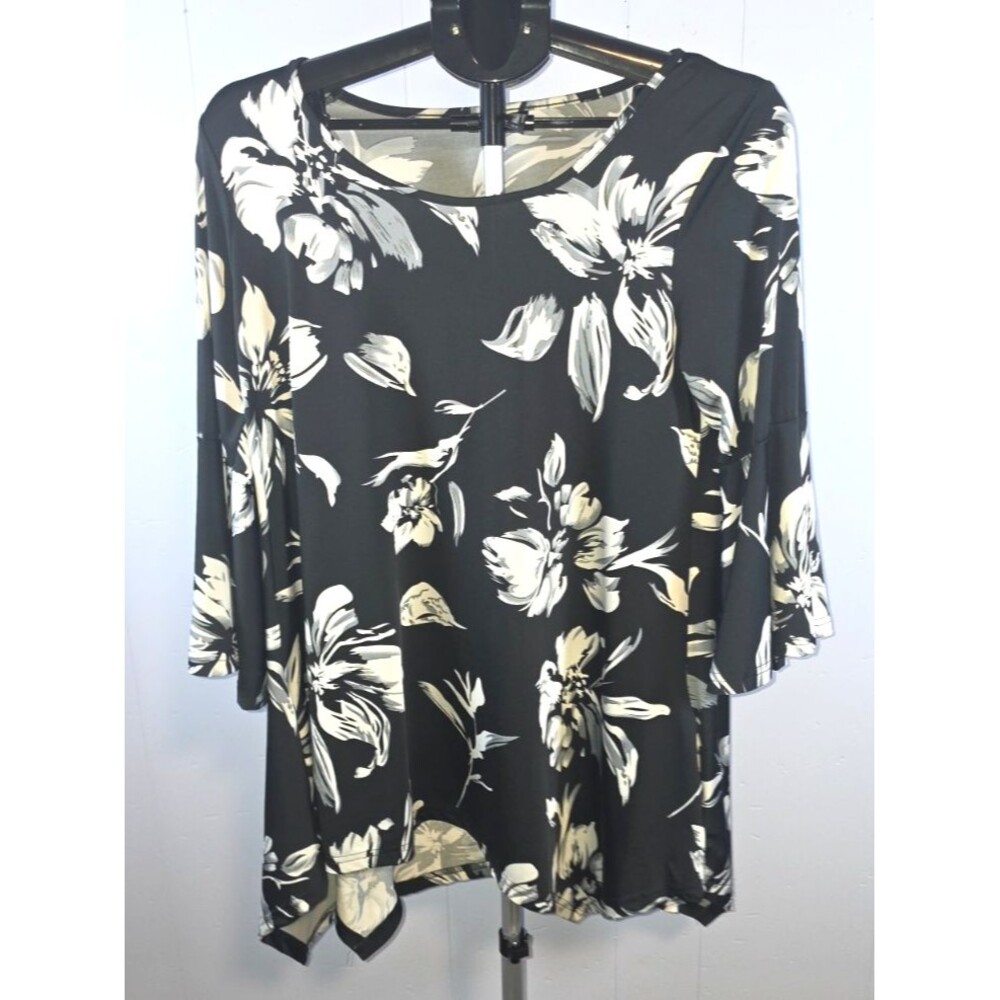 White Mark Black White Gray Tunic Shirt Asymmetrical Hem Size XL Romantic